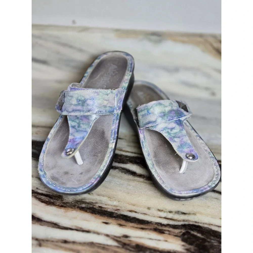 Alegria PG Lite Iridescent Watercolor Thong Sandals‎ Blue Purple Green Womens 39